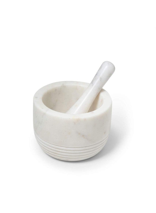 Ellementry White Marble Mortar & Pestle, Stone Grinder for Spices & Seasoning - Image 2